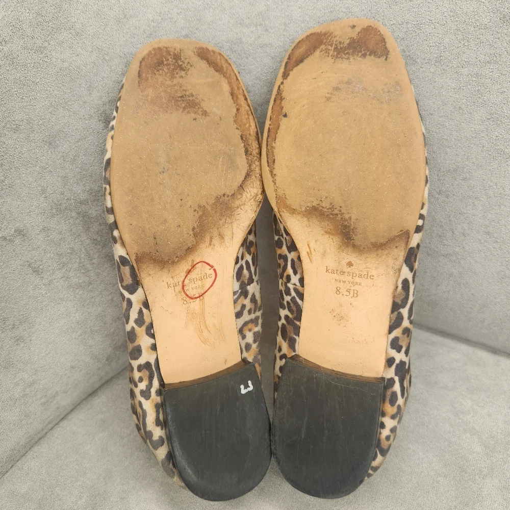 Kate Spade Loafers 8.5 Leopard Tan Leather Daphne Black Bow Logo Animal Print